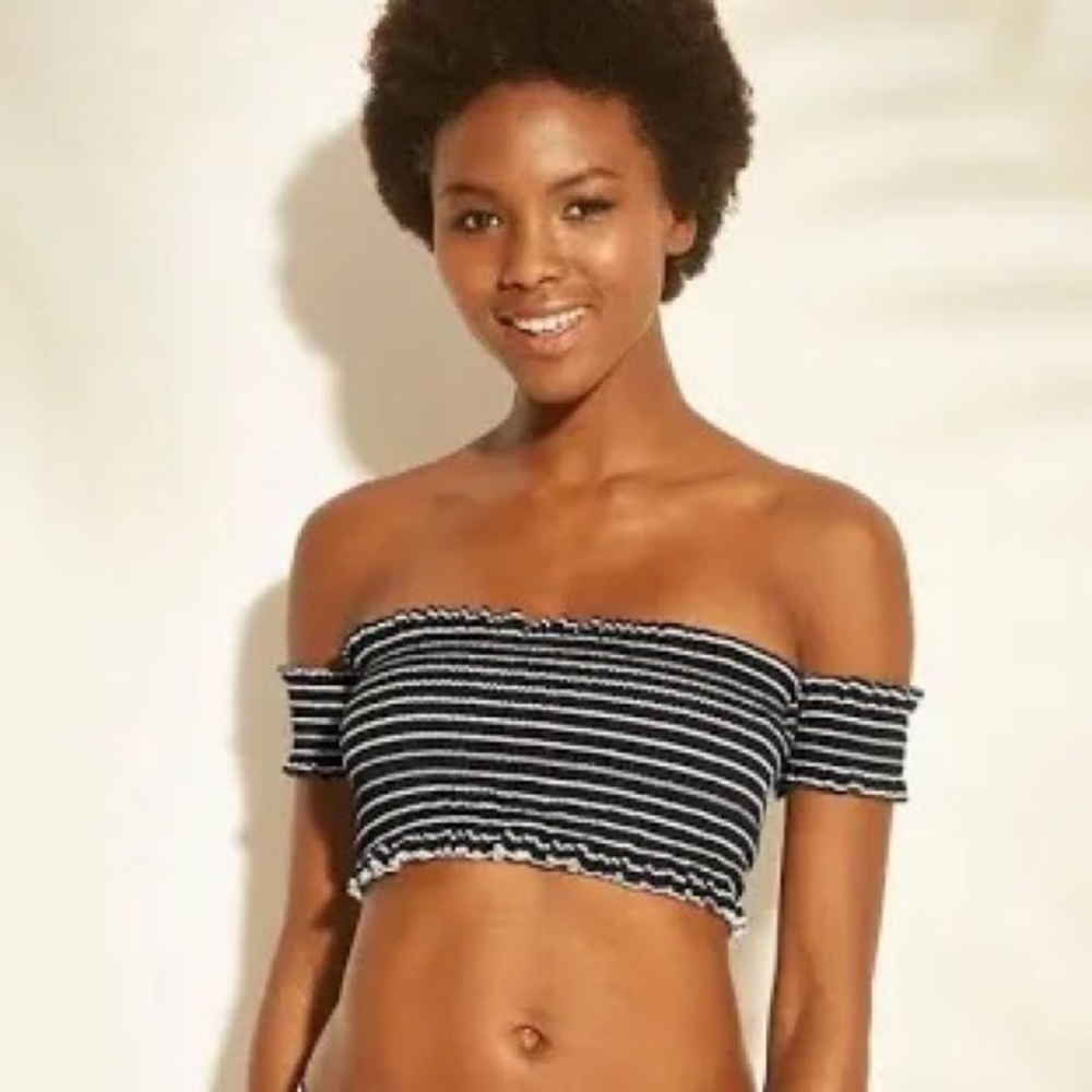 Xhileration with Target, black and white striped bandeau swimsuit set